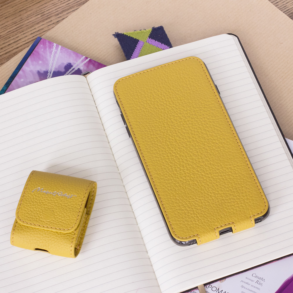 Чехол для наушников Petit из кожи теленка, желтого цвета