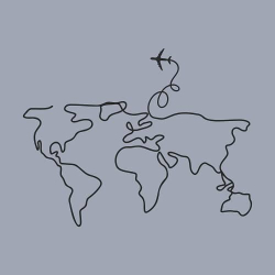 принт PewPewCat с самолетом и картой мира серый