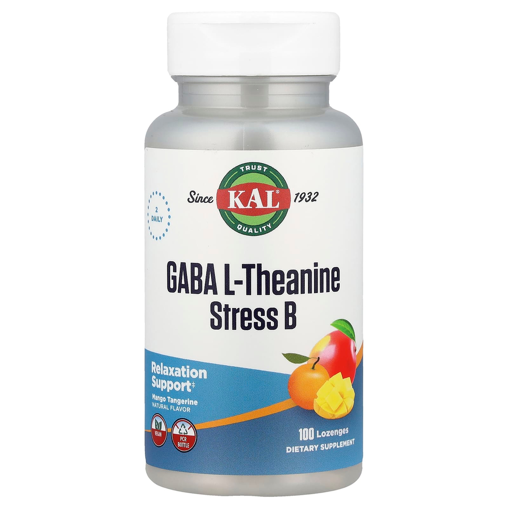 KAL, ГАМК, L-теанин, таблетки Stress B, натуральный аромат манго и танжерина, 100 таблеток