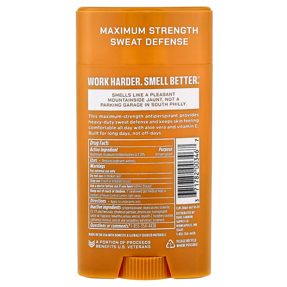 Duke Cannon Supply Co., Trench Warfare® антиперспирант и дезодорант, Sawtooth, альпийский воздух и кедр, 85 г (3 унции)