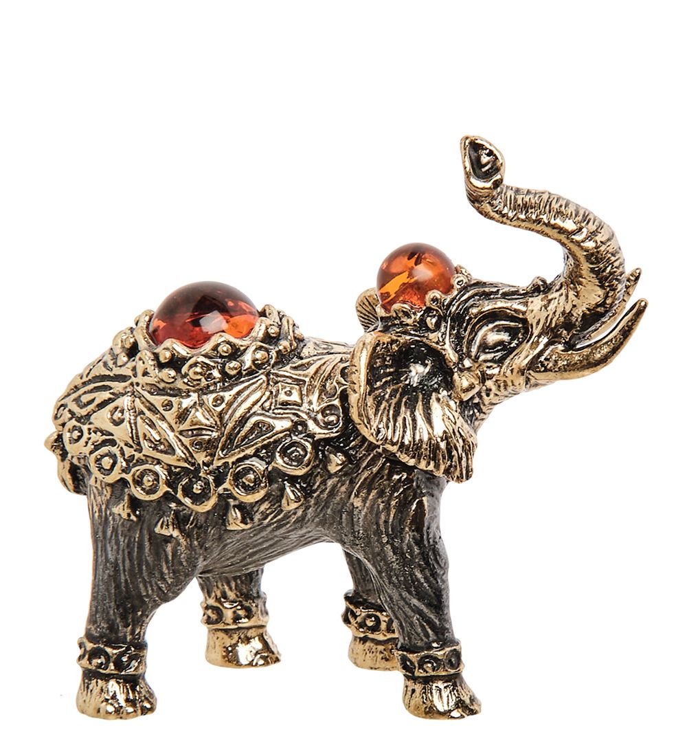 AM-2186 Фигурка «Слон Камбоджа» (латунь, янтарь)