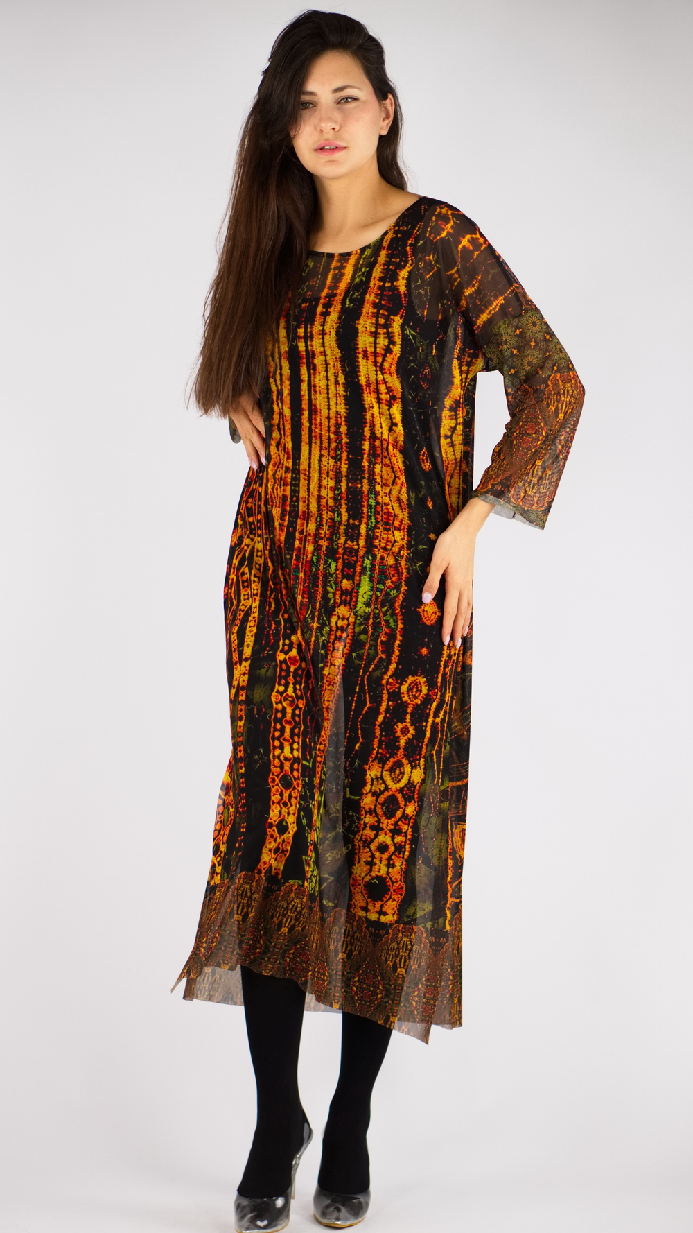 Платье-туника из сетки «Золотой лес», принт по мотивам живописи Густава Климта