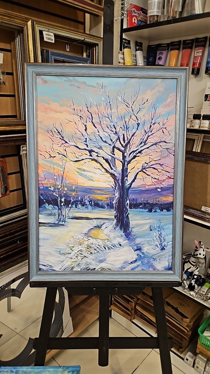 Картина "Закат в снежном поле" 50х70