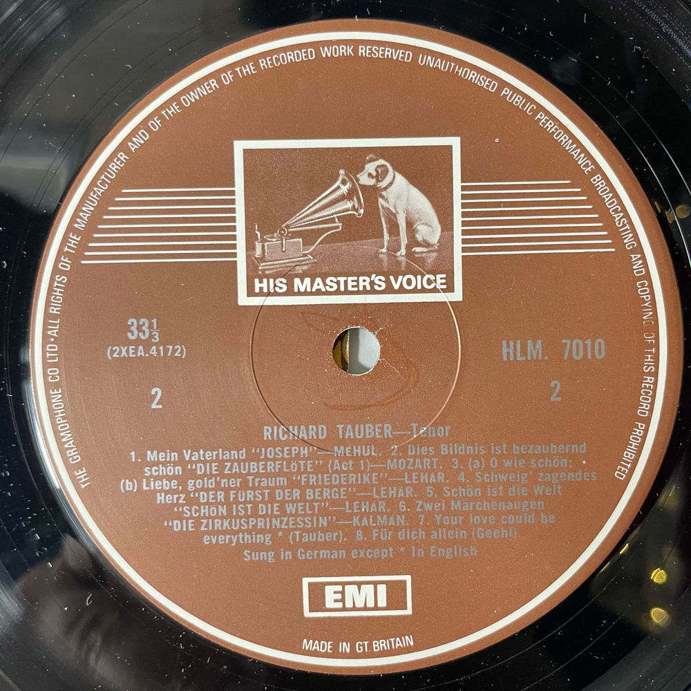 Винтажная виниловая пластинка Richard Tauber, Grieg, Kalman, Lehar, Mozart, Schumann, R. Strauss, Arias And Songs By (Англия 1972)