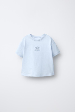 ZARA ФУТБОЛКА С ГЛАДКОЙ ВЫШИВКОЙ, ГОЛУБОЙ