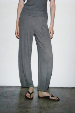 ZARA МЯГКИЕ ШИРОКИЕ БРЮКИ, СЕРЫЙ МЕЛАНЖ
