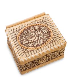 Народные промыслы BST-303 Шкатулка «Цветы» (береста)