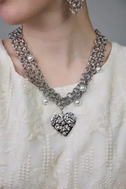 Колье "Империя" с сердцем, оттенок серебро