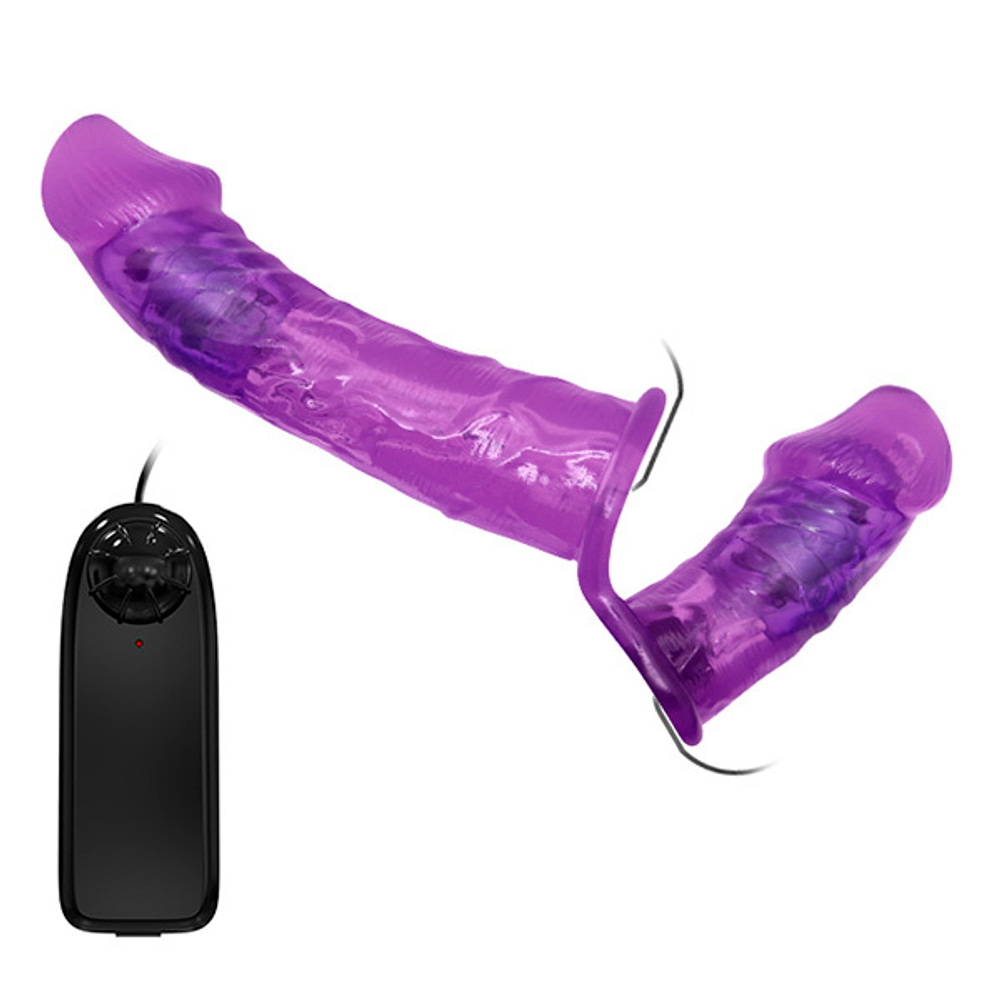 Фиолетовый женский вибрострапон 17,5см на поясе с вагинальной вибропробкой 11см Baile Ultra Passionate Harness BW-022060-1