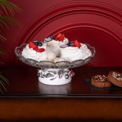 Фруктовница-конфетница Oliva Branch (Олива Бранч) со стеклянной чашей Серебро