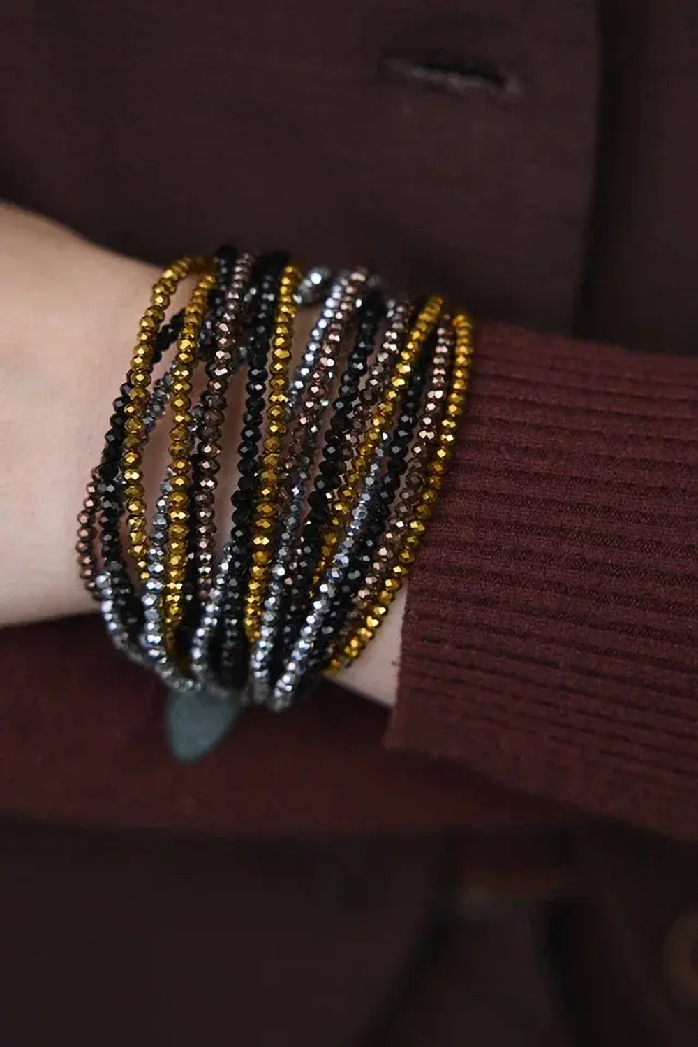 Браслет "Венеция" из венецианского стекла мультиколор:золото,серебро,шоколад,черный