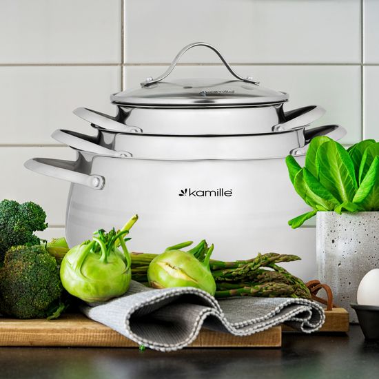 Набор кастрюль 6 предметов из нержавеющей стали Kamille KM-5911 (2,1 л; 3,7 л; 6,1 л.)