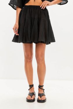 Юбка мини из хлопка stone wash черного цвета