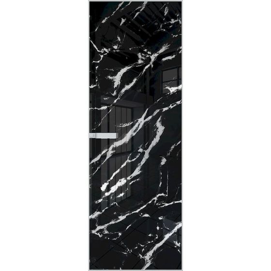 Скрытая алюминиевая дверь Invisible 1AGN чёрное стекло нефи узор серебро