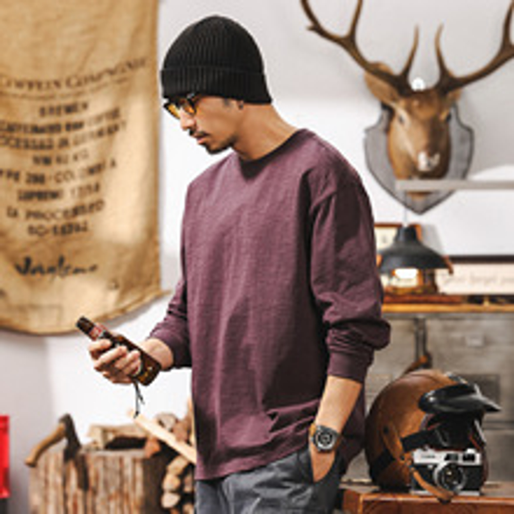 Мужская футболка с текстурой бамбука, с длинным рукавом, весна-осень.Оптом и в розницу