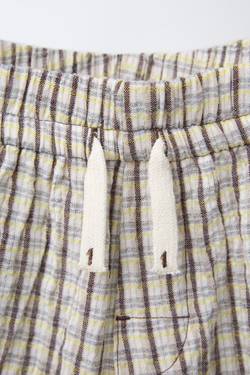 ZARA БРЮКИ ПРЯМОГО КРОЯ ИЗ РЕЛЬЕФНОЙ ТКАНИ В КЛЕТКУ, КОРИЧНЕВЫЙ