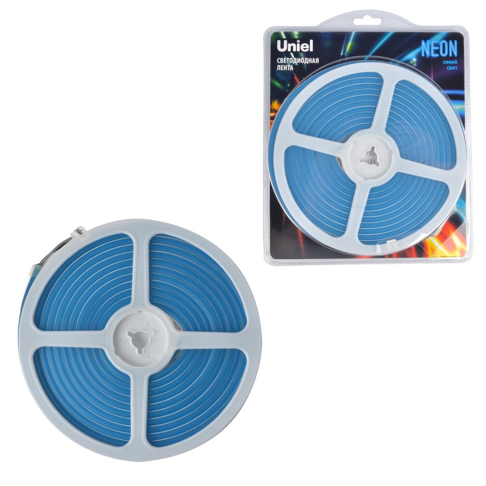 ULS-N01-2835-120LED-m-6mm-IP67-DC12V-9W-m-5M-BLUE Гибкая светодиодная лента. NEON. Катушка 5м. в блистере. Синий свет. ТМ Uniel