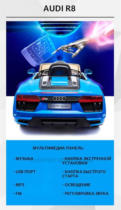 Детский электромобиль "AUDI R8" 6V,черный