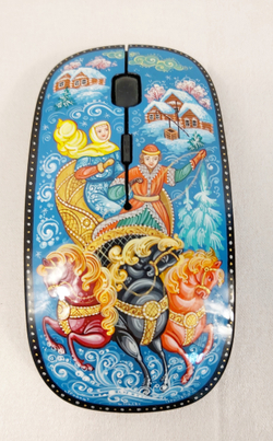 Мышь беспроводная, с ручной росписью Палех "Тройка"