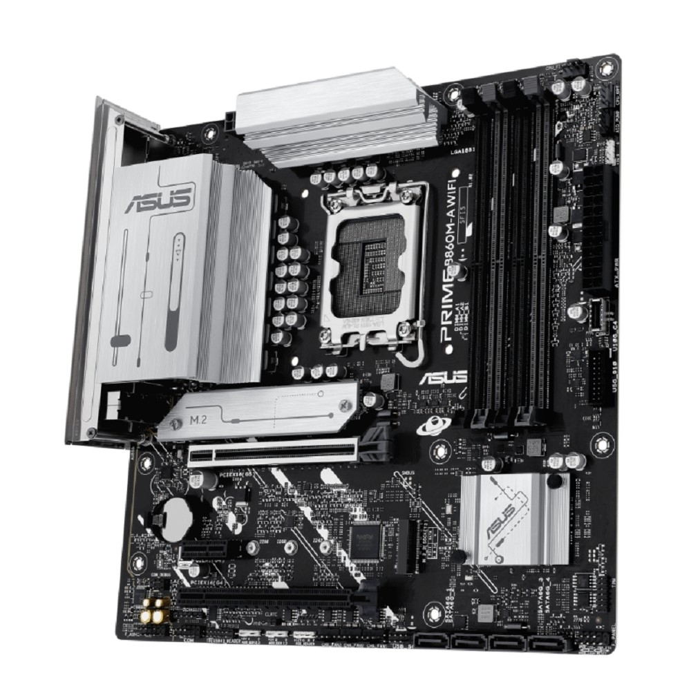 Материнская плата ASUS PRIME B860M-A WIFI (Socket 1851, mATX, 4xDDR5(256GB), DP/HDMI, 1xPCIe 5.0x16/1xPCIe 4.0x16/1xPCIe 4.0x1, 1xLAN(2.5GbE), Wi-Fi, BT, 4xSATA 6Gb/s, 2xM.2, 1xType-C, 3xUSB 3.2, 4xUSB 2.0)