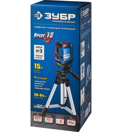 ЗУБР Крест 15, 15 м, лазерный нивелир, Профессионал (34902-3)