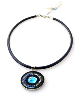 4697 Coeur de Lion темно-синее колье из кожи с кулоном из кристаллов Сваровски - Parfum.cash