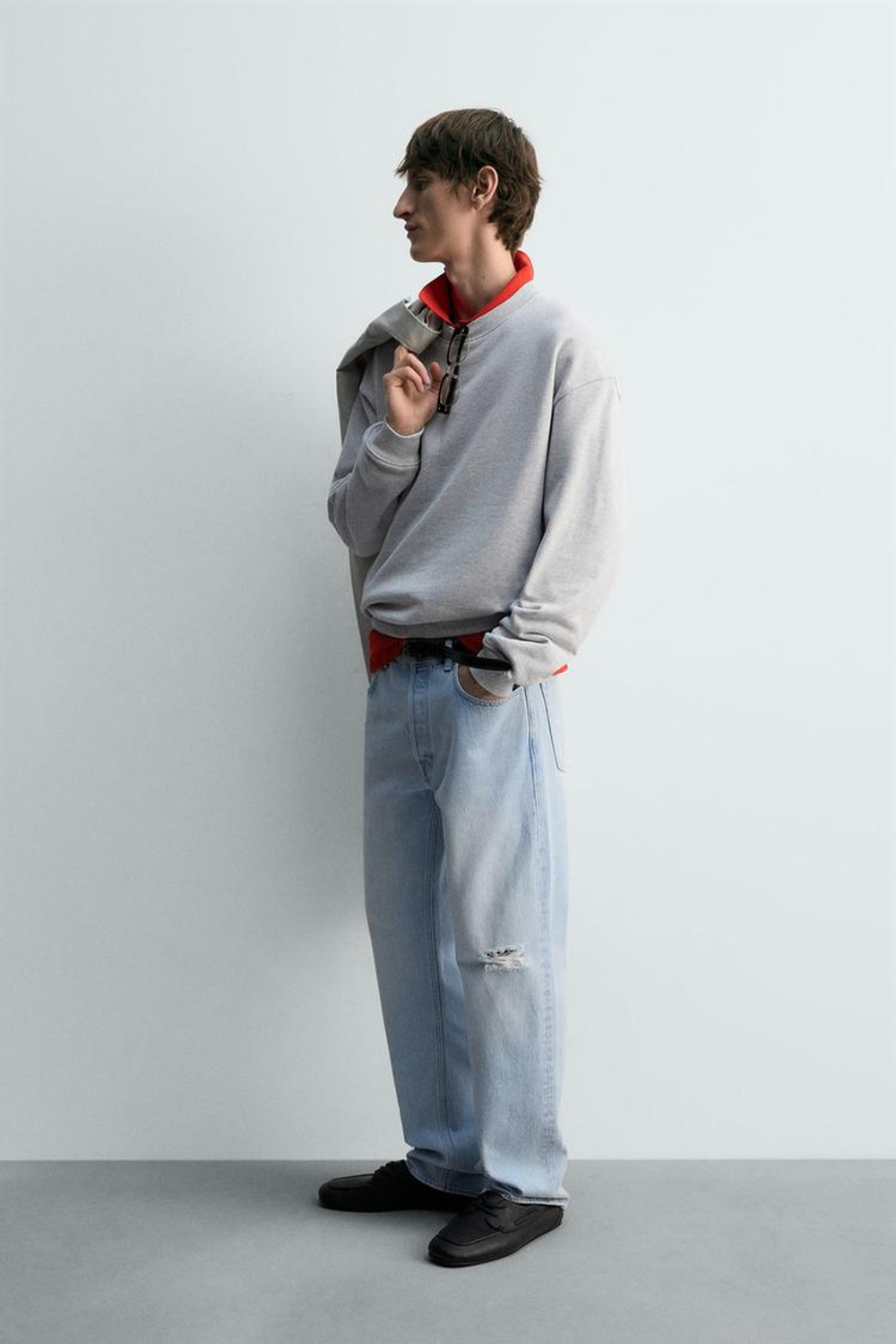 ZARA ТОЛСТОВКА КЛАССИЧЕСКОГО КРОЯ С КРУГЛЫМ ВЫРЕЗОМ, СЕРЫЙ МЕЛАНЖ