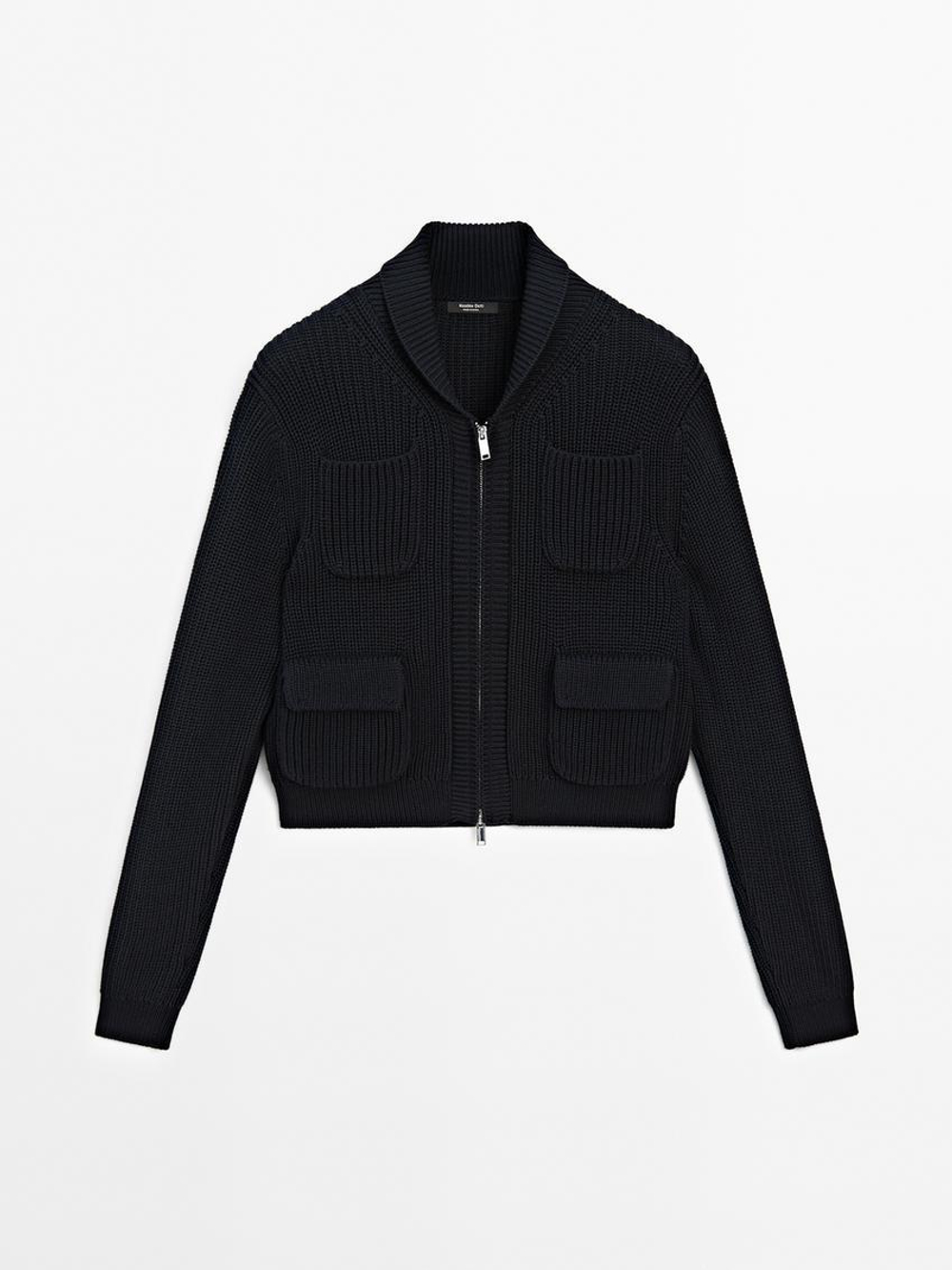 Massimo Dutti Кардиган с застежкой-молнией, темно-синий