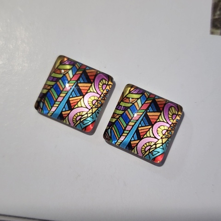 Принт, 12мм, квадрат, стеклянный кабошон