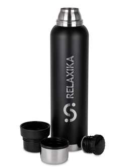 Термос Relaxika 103 (1,6 литра), черный (стикерпак "Зимний спорт")