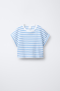 ZARA КОМПЛЕКТ ИЗ ФУТБОЛКИ И ШОРТОВ-БЕРМУДОВ ИЗ РЕЛЬЕФНОЙ ТКАНИ В ПОЛОСКУ, ПОЛОСКИ