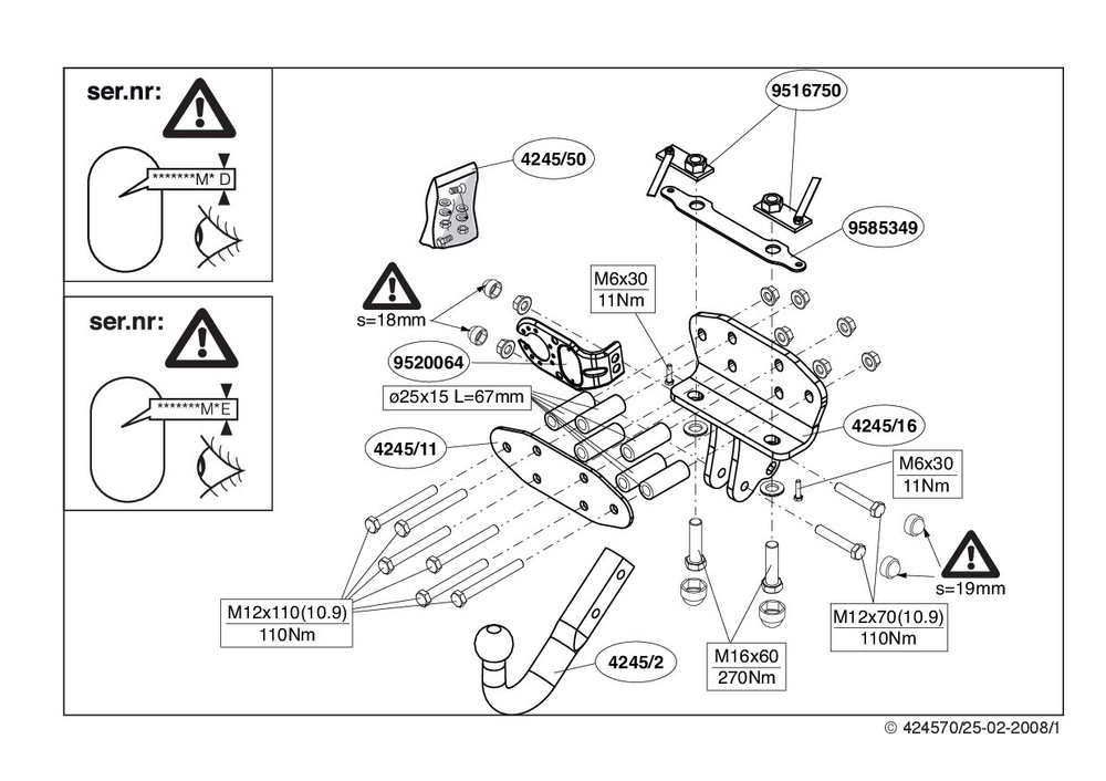 Фаркоп Brink (Thule) 424500 для Toyota Landcruiser V8 08-/Lexus LX570 08-(паспорт и сертификат в комплекте)(без электрики)