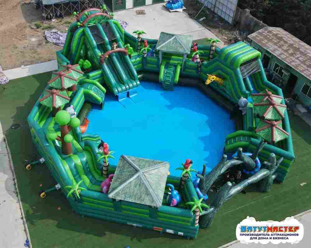 Большой надувной аквапарк с бассейном «Амазония», 30х30х7 м
