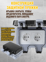 Розетка уличная IP66 влагозащищенная, садовая, влагозащитная, наружная с крышкой, электророзетка накладная с заземлением 16А (Увеличение размера)