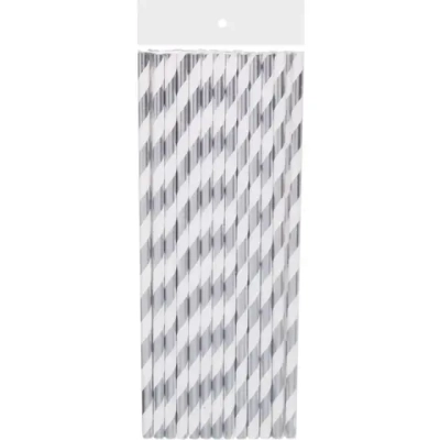 Трубочка для коктейля «Праздник» 19,5 см d-6 мм (набор 25 шт), Серебро