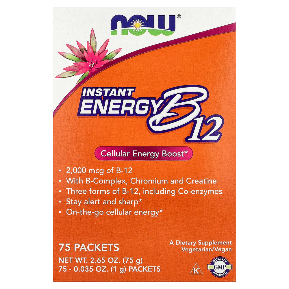 NOW Foods, Instant Energy B12, 75 пакетиков, по 1 г (0,035 унции)