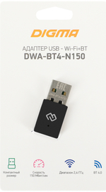 Wi-Fi + Bluetooth адаптер DIGMA DWA-BT4-N150  USB