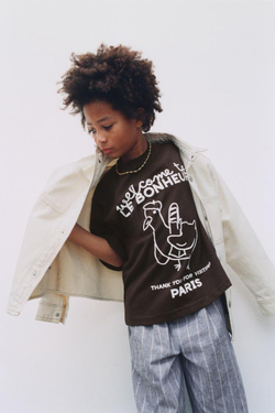 ZARA ФУТБОЛКА С ПРИНТОМ «УТКА», КОРИЧНЕВЫЙ