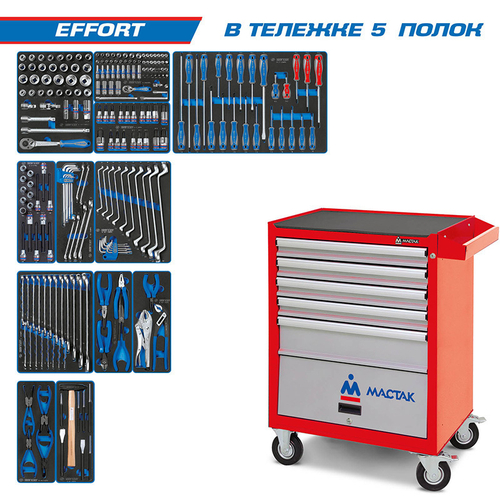 KING TONY (934-235AMR) Набор инструментов "EFFORT" в красной тележке, 235 предметов