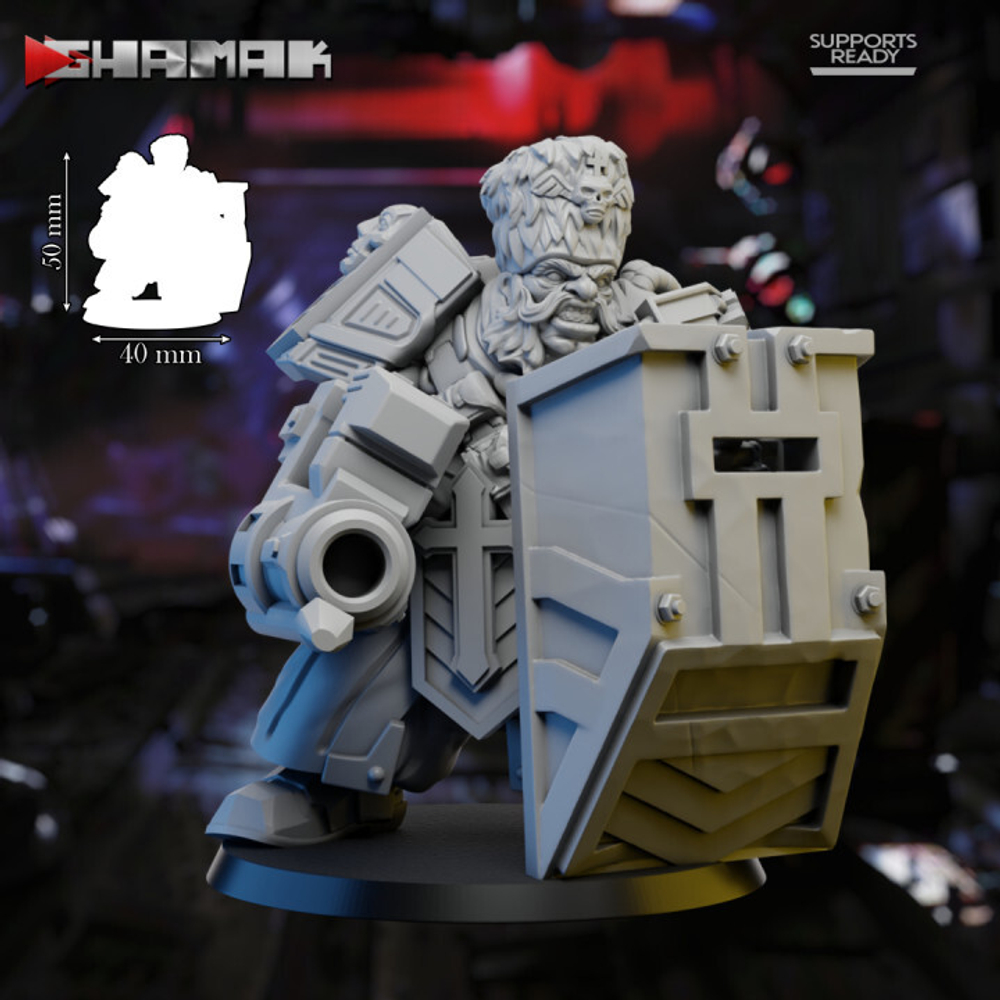 Astra Militarum Vostroyan Firstborn Ogryn Огрин №1 с щитом и гранатомётом миниатюра для dnd, днд, pathfinder, фентези, Настольная игра, НРИ, Варгейм, РПГ