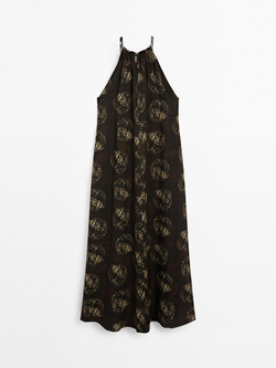 Massimo Dutti Длинное платье с принтом, коричневый
