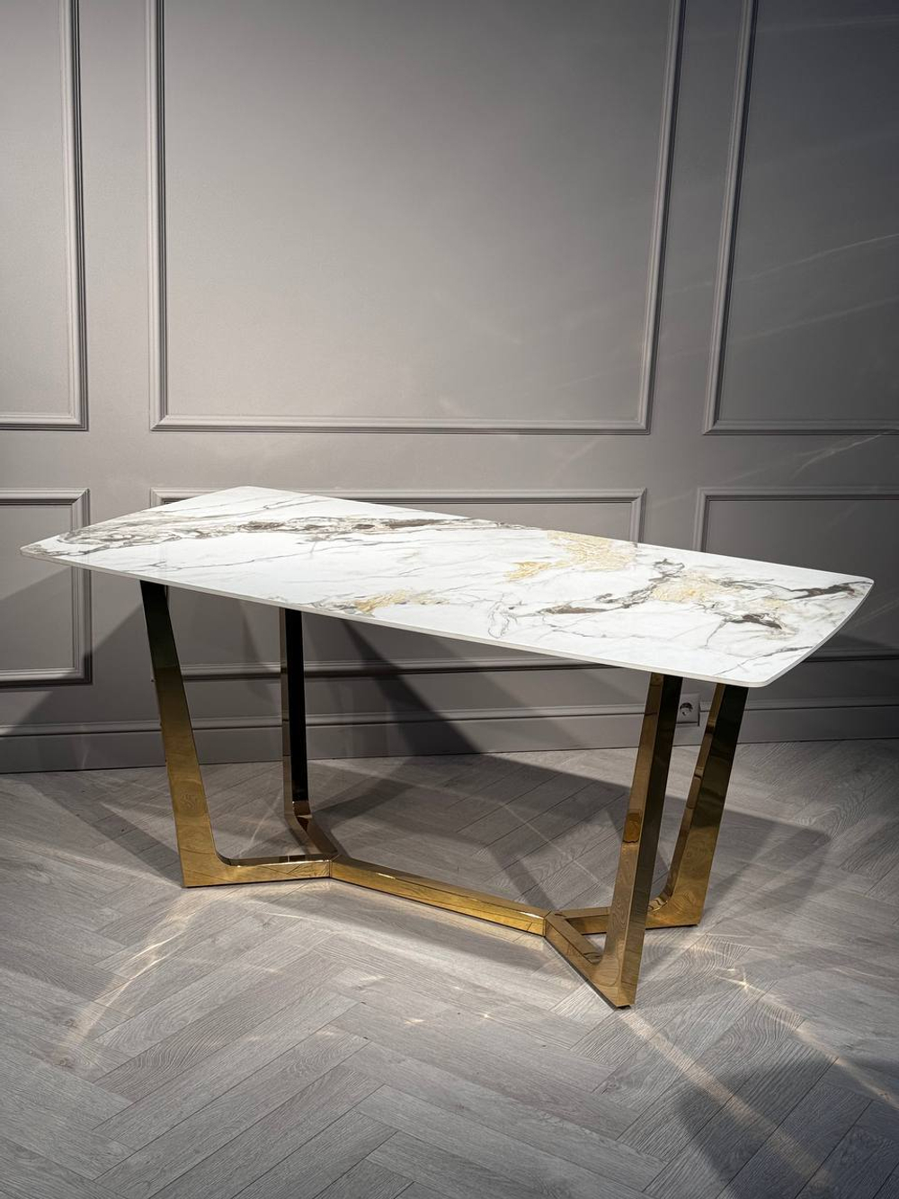 Стол обеденный Ist Casa Ланс, 180х90х75 см, белая керамика, золотой