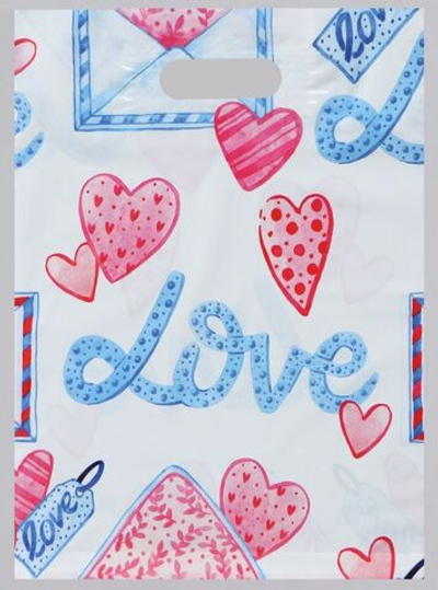 Полиэтиленовый пакет Love с усиленной ручкой - 31 х 40 см. (Цвет: белый)