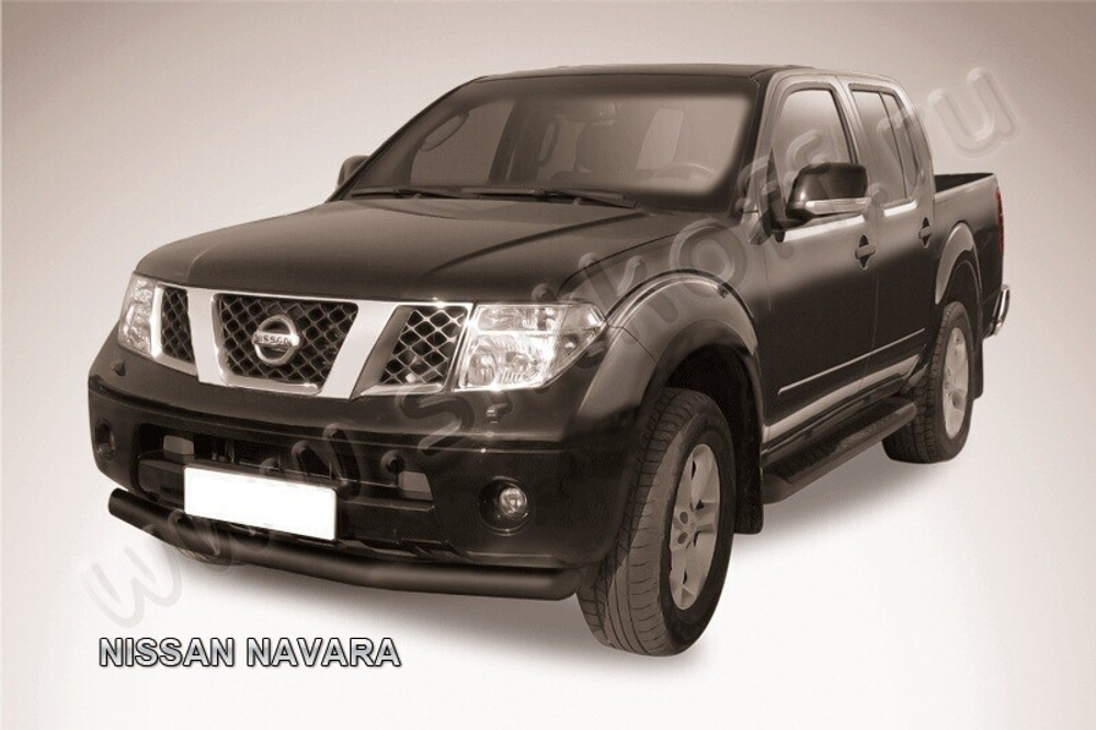Защита переднего бампера (нержавейка) Nissan Navara (2004-2015) d76 (черный)