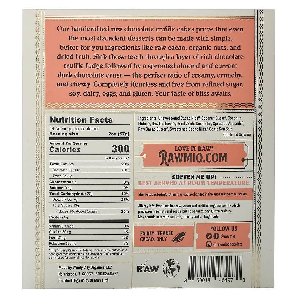 Rawmio, Органический шоколадный торт с трюфелем, 794 г (28 унций)