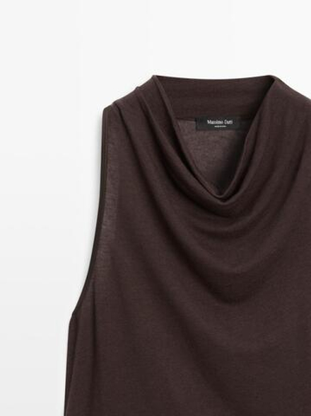 Massimo Dutti Топ без рукавов с драпированным вырезом, коричневый