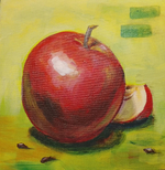 Картина "Айва", натюрморт. 30 см на 30 см. Акрил на картоне. Авторская живопись, оригинал.