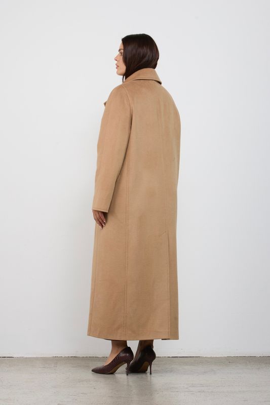 Пальто двубортное с отстрочкой, кэмел