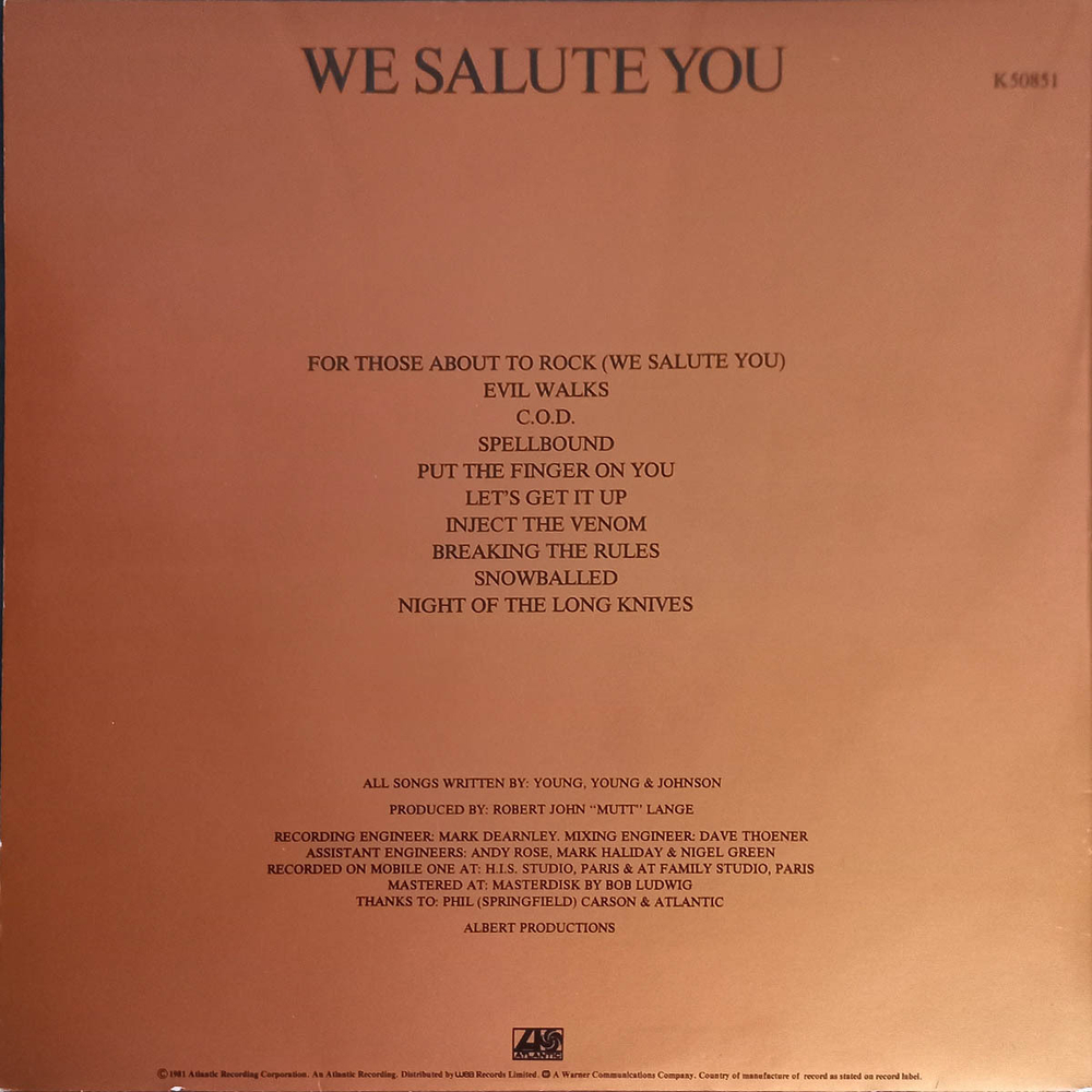 AC/DC / For Those About To Rock — We Salute You (LP)