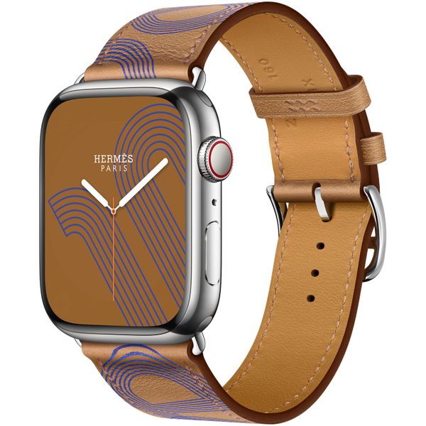 Умные часы Apple Watch Series 7 Hermès GPS + Cellular 45mm Silver Stainless Steel Case with Circuit H Single Tour (Biscuit/Bleu Électrique)